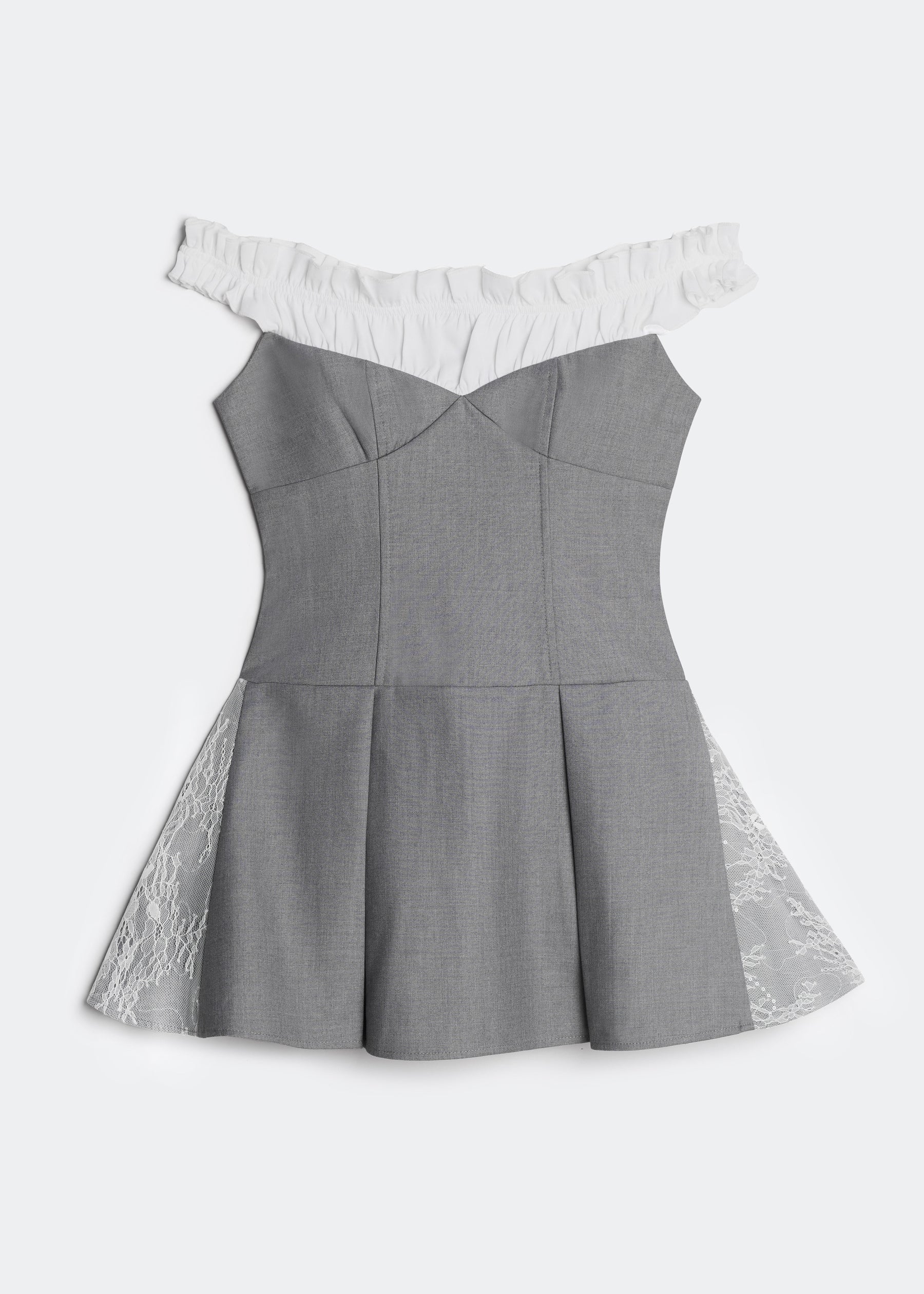 LETREND WOMEN'S PLEATED OFF‑SHOULDER DRESS – GREY