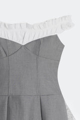 LETREND WOMEN'S PLEATED OFF‑SHOULDER DRESS – GREY