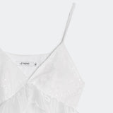 White dress with thin straps on a white background, featuring the brand 'LETREND'.