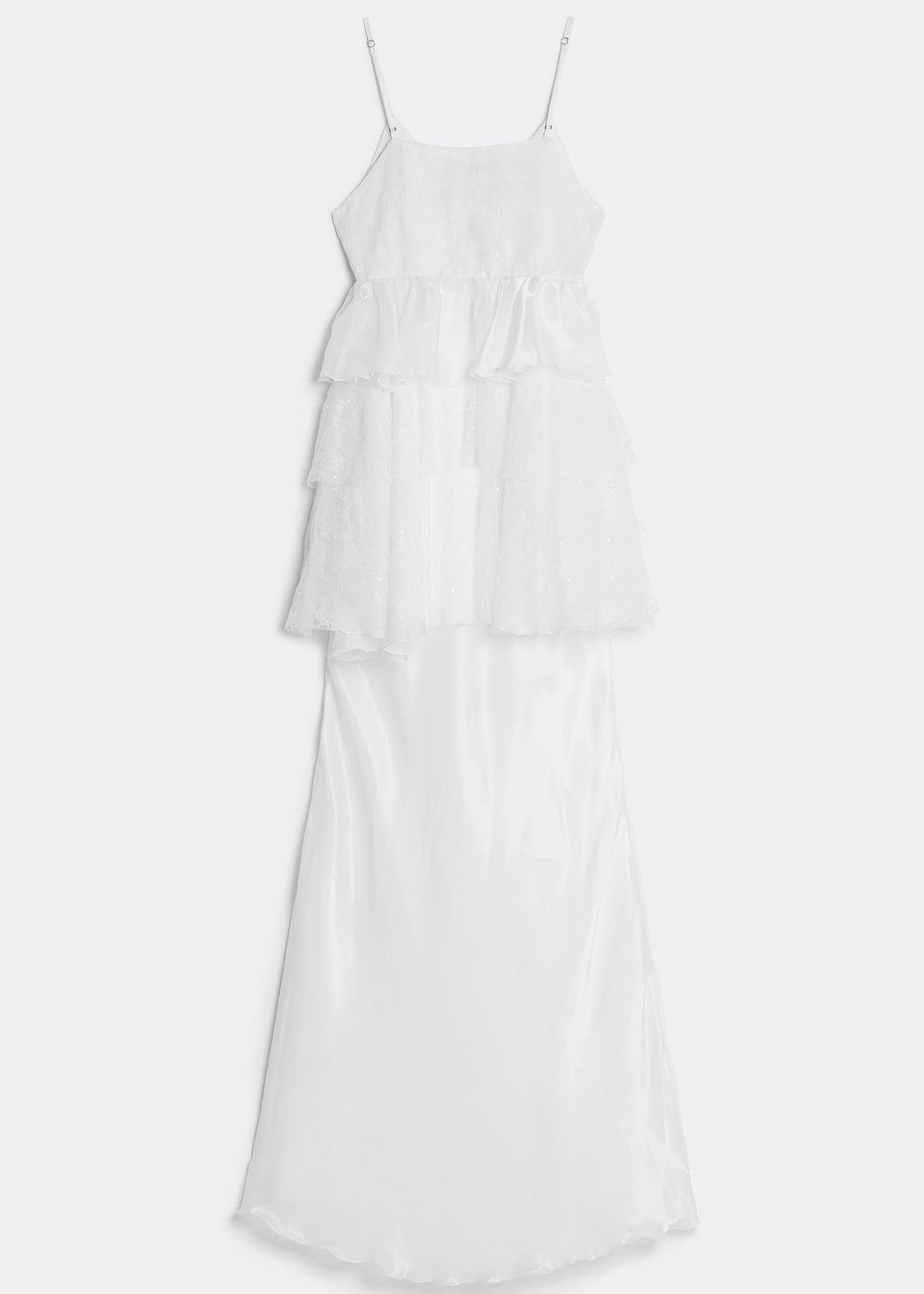 White ruffled dress on a white background