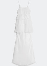 White ruffled dress on a white background