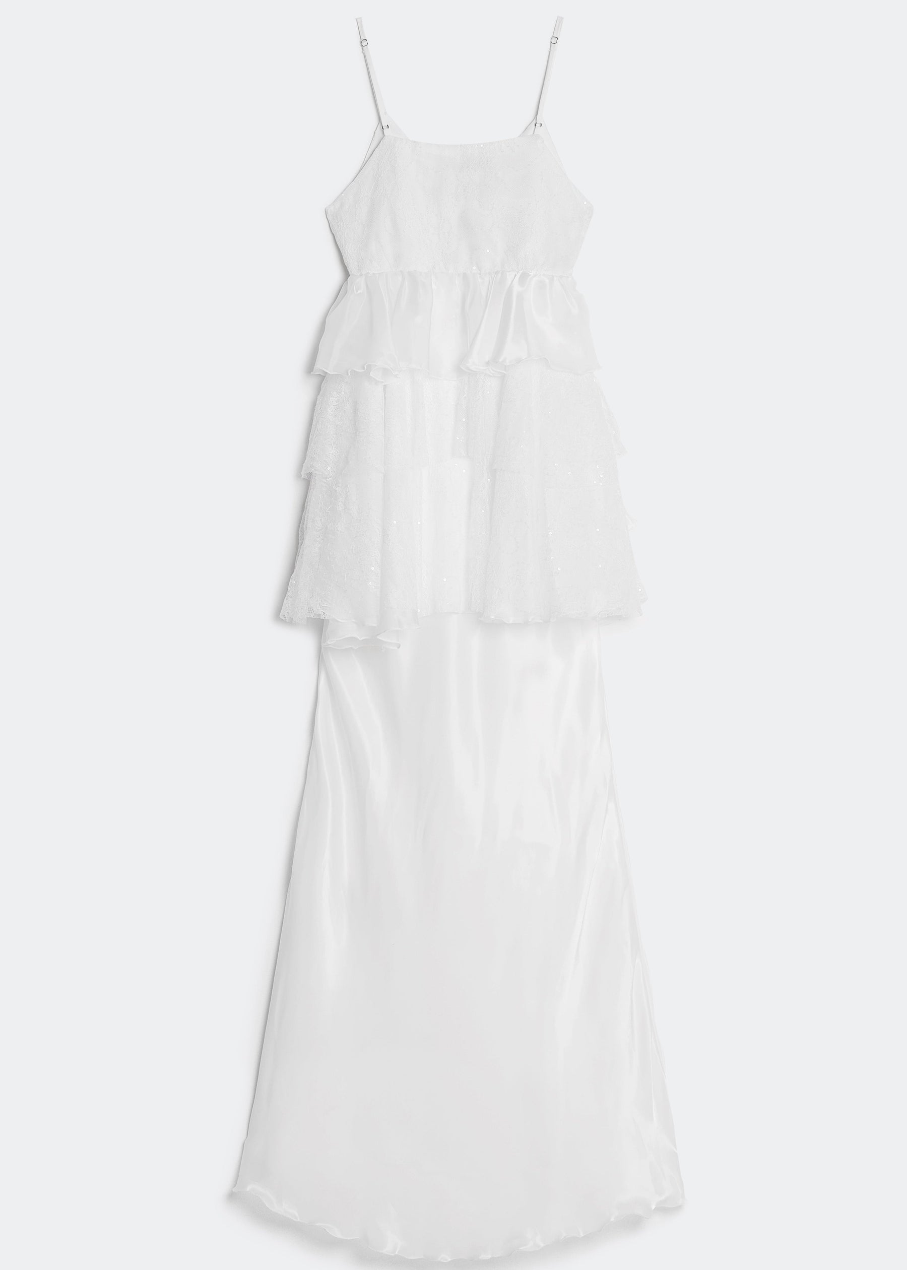 White ruffled dress on a white background