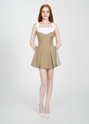 LETREND WOMEN'S PLEATED OFF‑SHOULDER DRESS – BEIGE