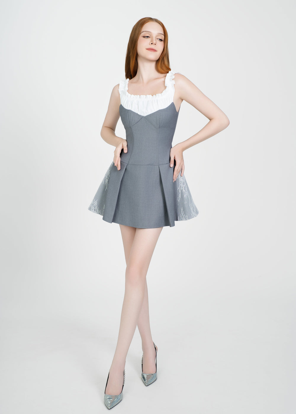 LETREND WOMEN'S PLEATED OFF‑SHOULDER DRESS – GREY