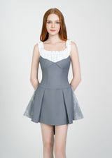 LETREND WOMEN'S PLEATED OFF‑SHOULDER DRESS – GREY