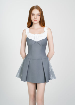 LETREND WOMEN'S PLEATED OFF‑SHOULDER DRESS – GREY