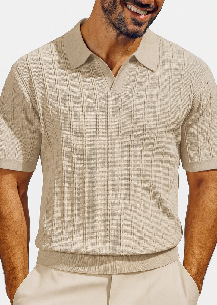 Letrend Textured Collared Neck Short Sleeve Polo Plus Size