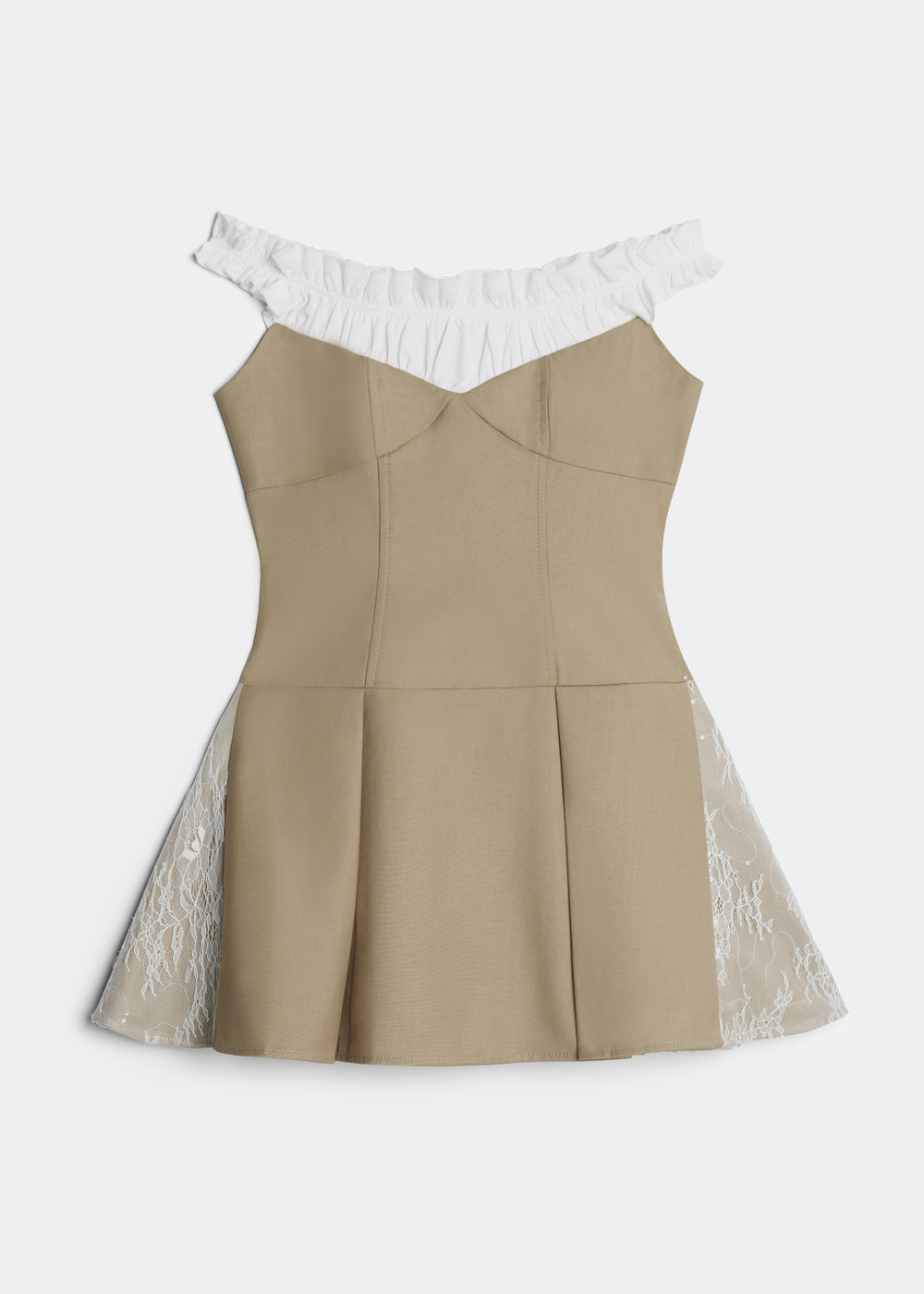 LETREND WOMEN'S PLEATED OFF‑SHOULDER DRESS – BEIGE