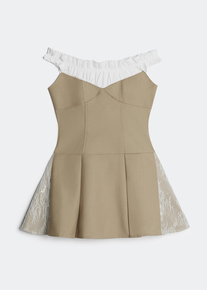 LETREND WOMEN'S PLEATED OFF‑SHOULDER DRESS – BEIGE