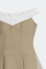LETREND WOMEN'S PLEATED OFF‑SHOULDER DRESS – BEIGE