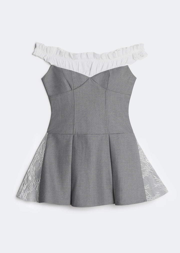 LETREND WOMEN'S PLEATED OFF‑SHOULDER DRESS – GREY