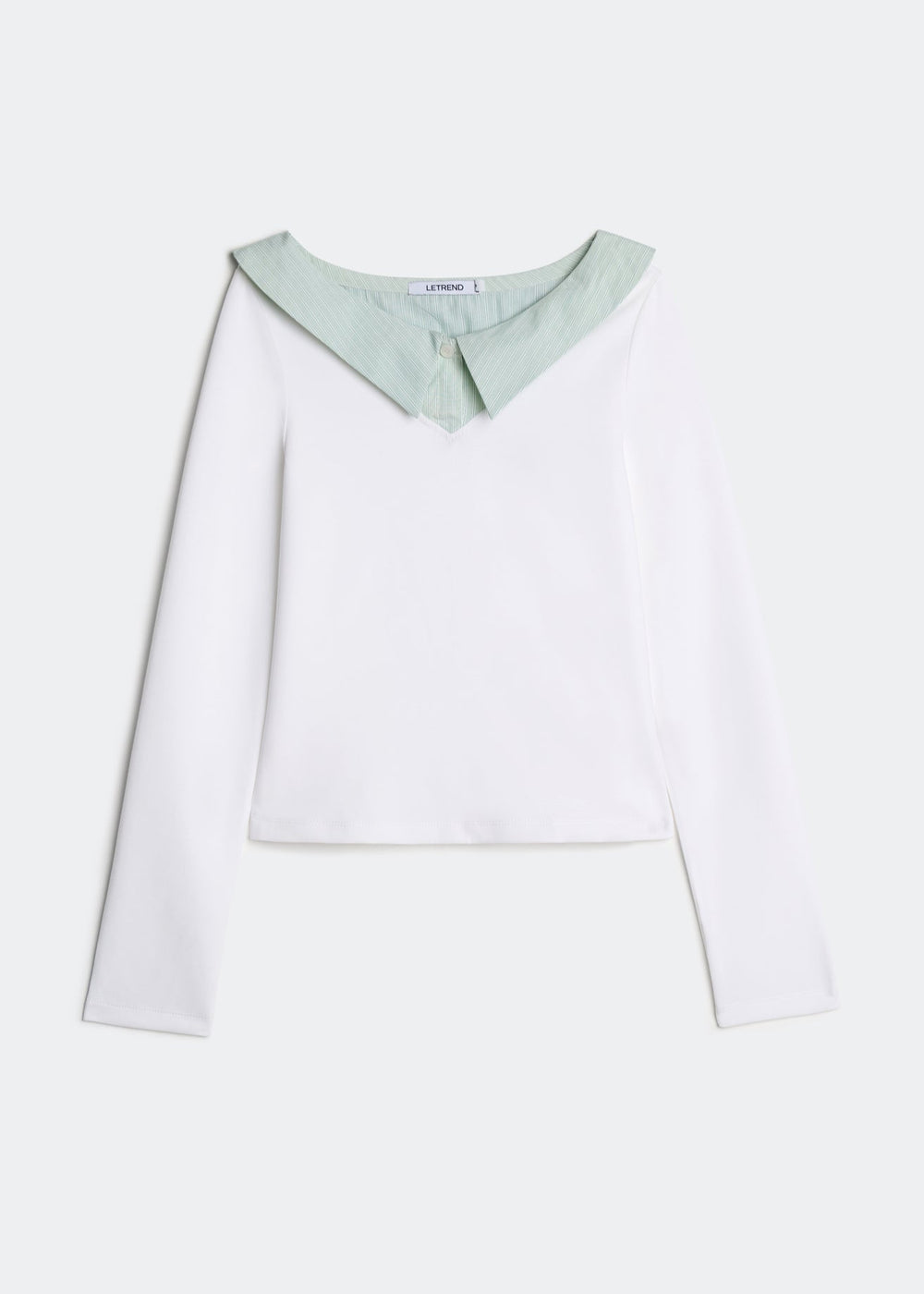 LETREND WOMEN'S CONTRAST COLLAR LONG-SLEEVE TOP – WHITE