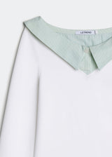LETREND WOMEN'S CONTRAST COLLAR LONG-SLEEVE TOP – WHITE