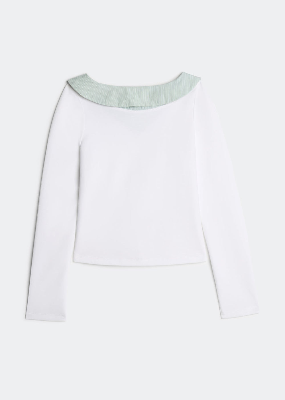 LETREND WOMEN'S CONTRAST COLLAR LONG-SLEEVE TOP – WHITE