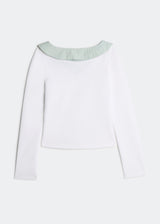 LETREND WOMEN'S CONTRAST COLLAR LONG-SLEEVE TOP – WHITE