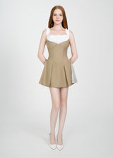 LETREND WOMEN'S PLEATED OFF‑SHOULDER DRESS – BEIGE