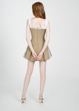LETREND WOMEN'S PLEATED OFF‑SHOULDER DRESS – BEIGE