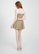 LETREND WOMEN'S PLEATED OFF‑SHOULDER DRESS – BEIGE