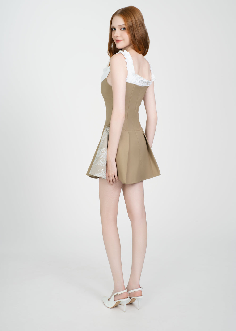 LETREND WOMEN'S PLEATED OFF‑SHOULDER DRESS – BEIGE