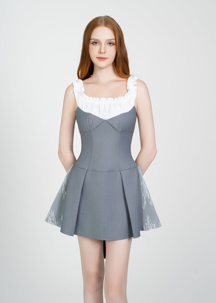 LETREND WOMEN'S PLEATED OFF‑SHOULDER DRESS – GREY