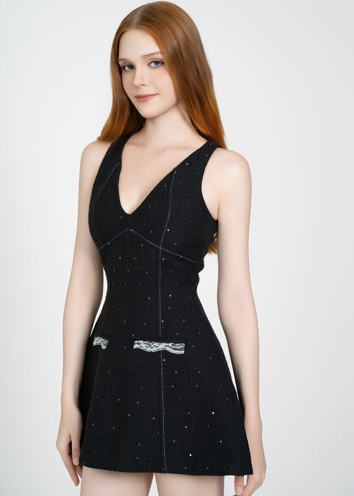 LETREND WOMEN'S A-LINE TWEED DRESS – BLACK