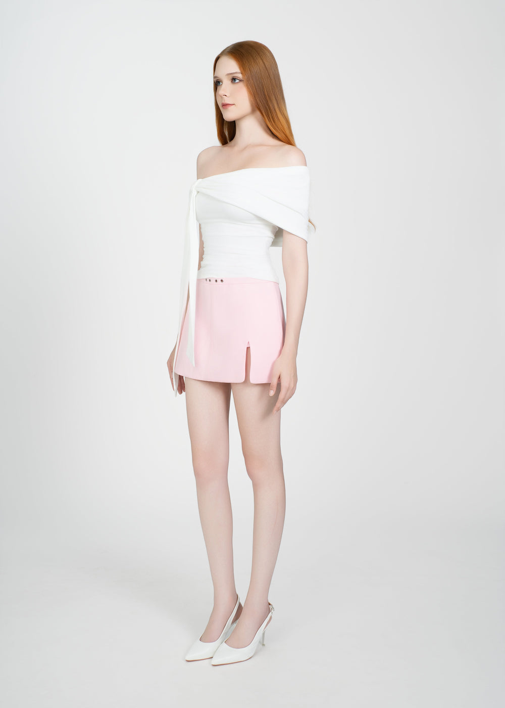 Letrend Ivory One-Shoulder Knot Top