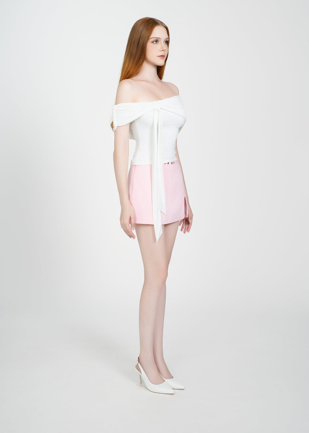 Letrend Ivory One-Shoulder Knot Top