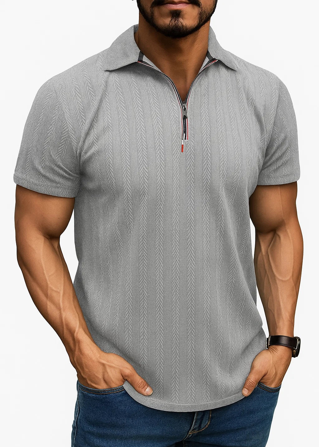 Letrend Textured Quarter-Zip Polo Shirt