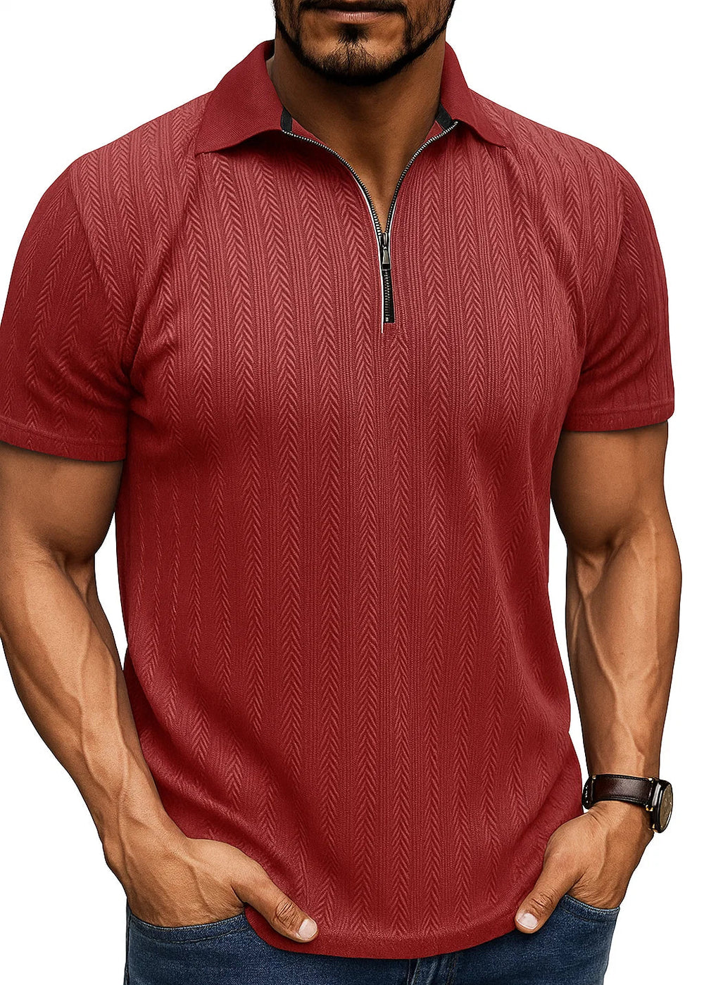 Letrend Textured Quarter-Zip Polo Shirt