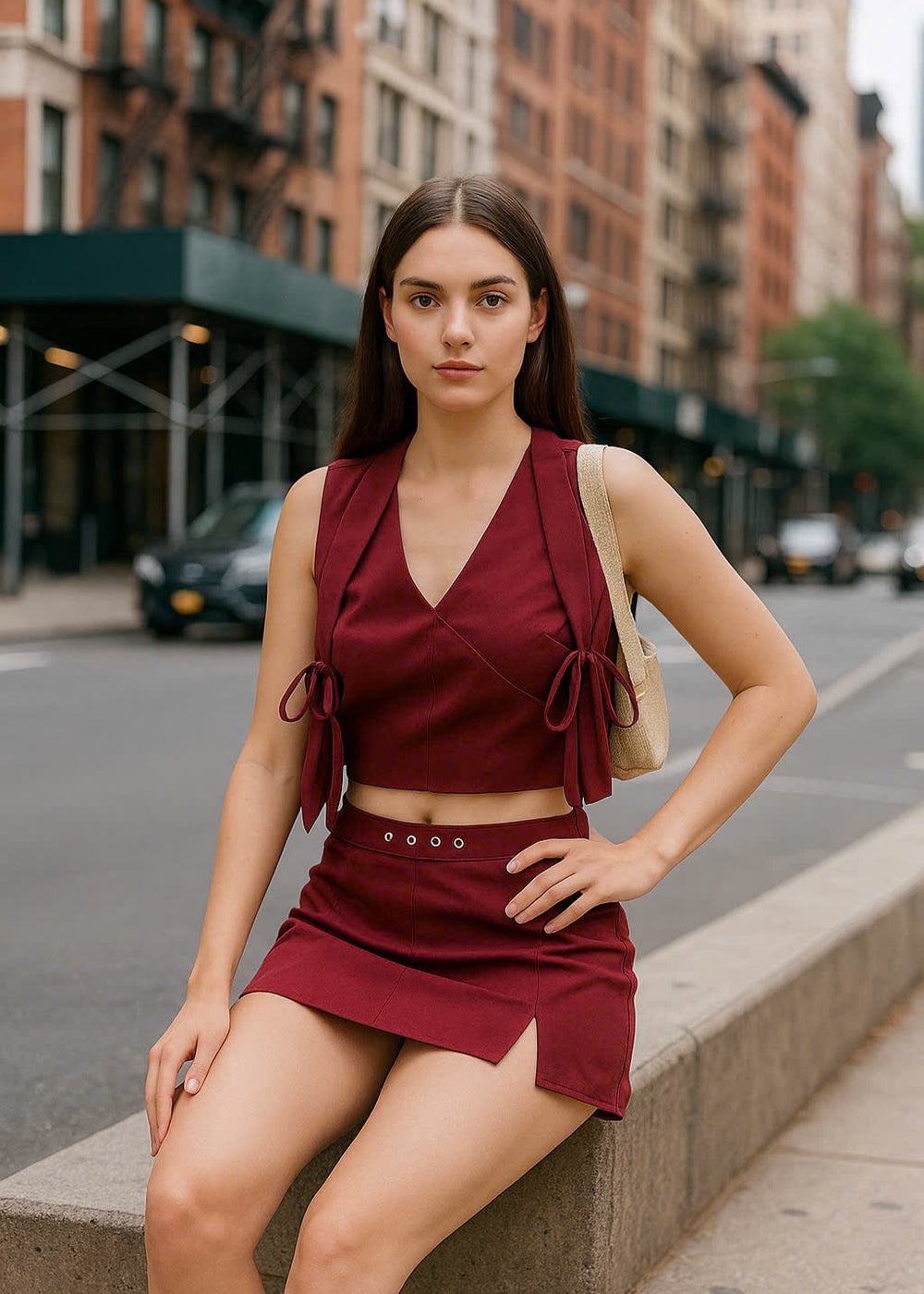 Letrend Burgundy Tie Croptop